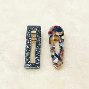 Chunky Blue Purple Agate Terrazzo Geode Barrette Hair Clips Set of 2 Boho